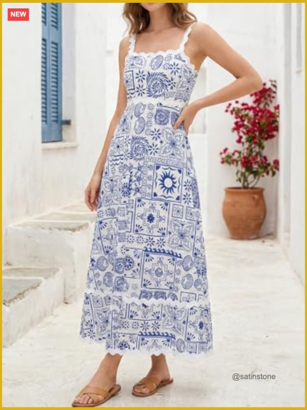 Classy Sleeveless Lemon Print Maxi Ric Rac Dress with Shirred Back - Picture 5 of 7